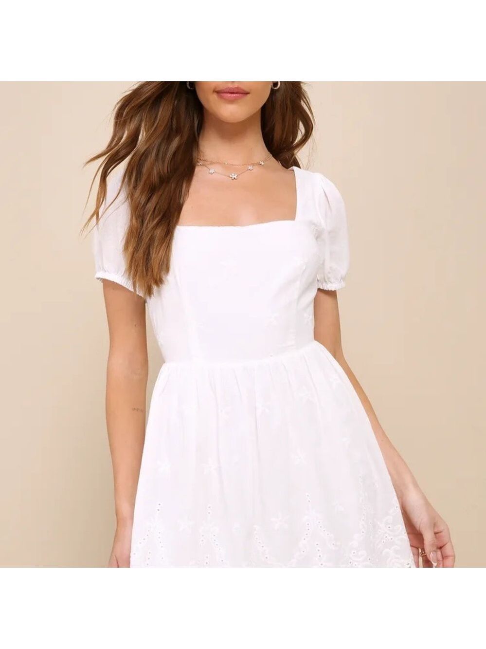 Lulu's More Than Sweet White Eyelet Embroidered Puff Sleeve Mini Dress Size XL